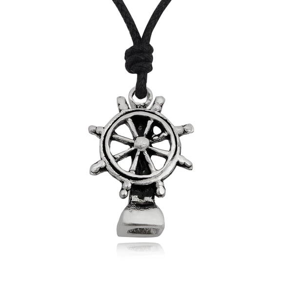 New Ship's Steering Wheel Silver Pewter Charm Necklace Pendant Jewelry With Cotton Cord