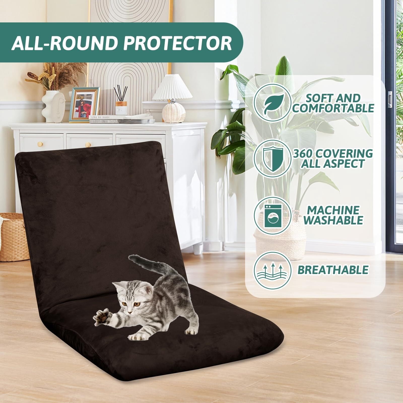 LKJYER Velvet Folding Floor Gaming Chair Cover Stretch Adjustable Floor Chair Slipcover Washable Padded Folding Gaming Sofa Chair Cover Floor Seating Lounge Chair Cover Protector for Living Room