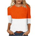 thumbnail image 1 of IROINID Hauts à Manches 3/4 Réduits pour Femmes T-shirt Imprimé Ample Blouse Mi-Longue Col Rond Hauts de Détente, Orange, 1 of 4