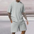 thumbnail image 2 of RYDCOT Men's Knitted Cotton 2 Piece Outfits Short Sleeve Crew Neck Summer T Shirt and Casual Track Shorts Sportswear Sets Gray, 2 of 6