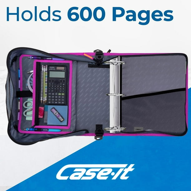 Case-it The Mighty Zip Tab Zipper Binder, 3 Inch O-Rings, 5 Color