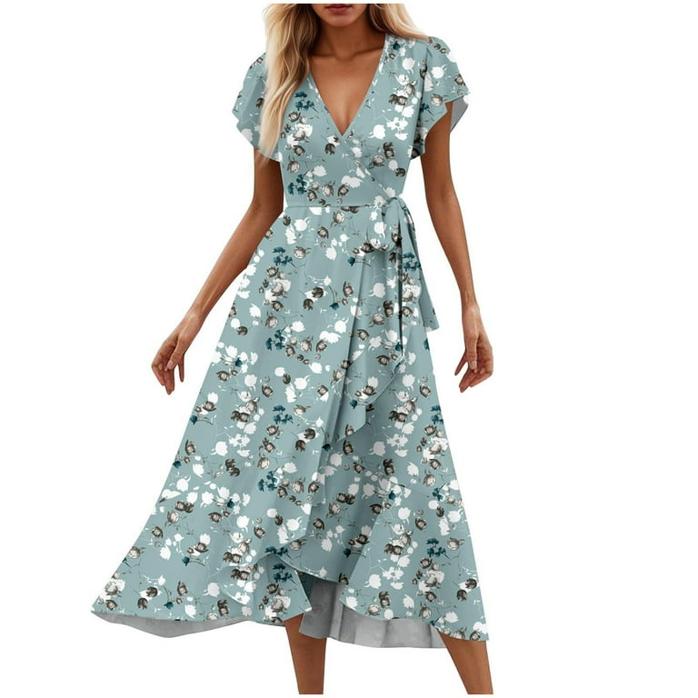 Women Casual Dresses Printing Dress Sexy V-Neck Short Sleeved Dresses  Bandage Comfortable Dresses - Walmart.com