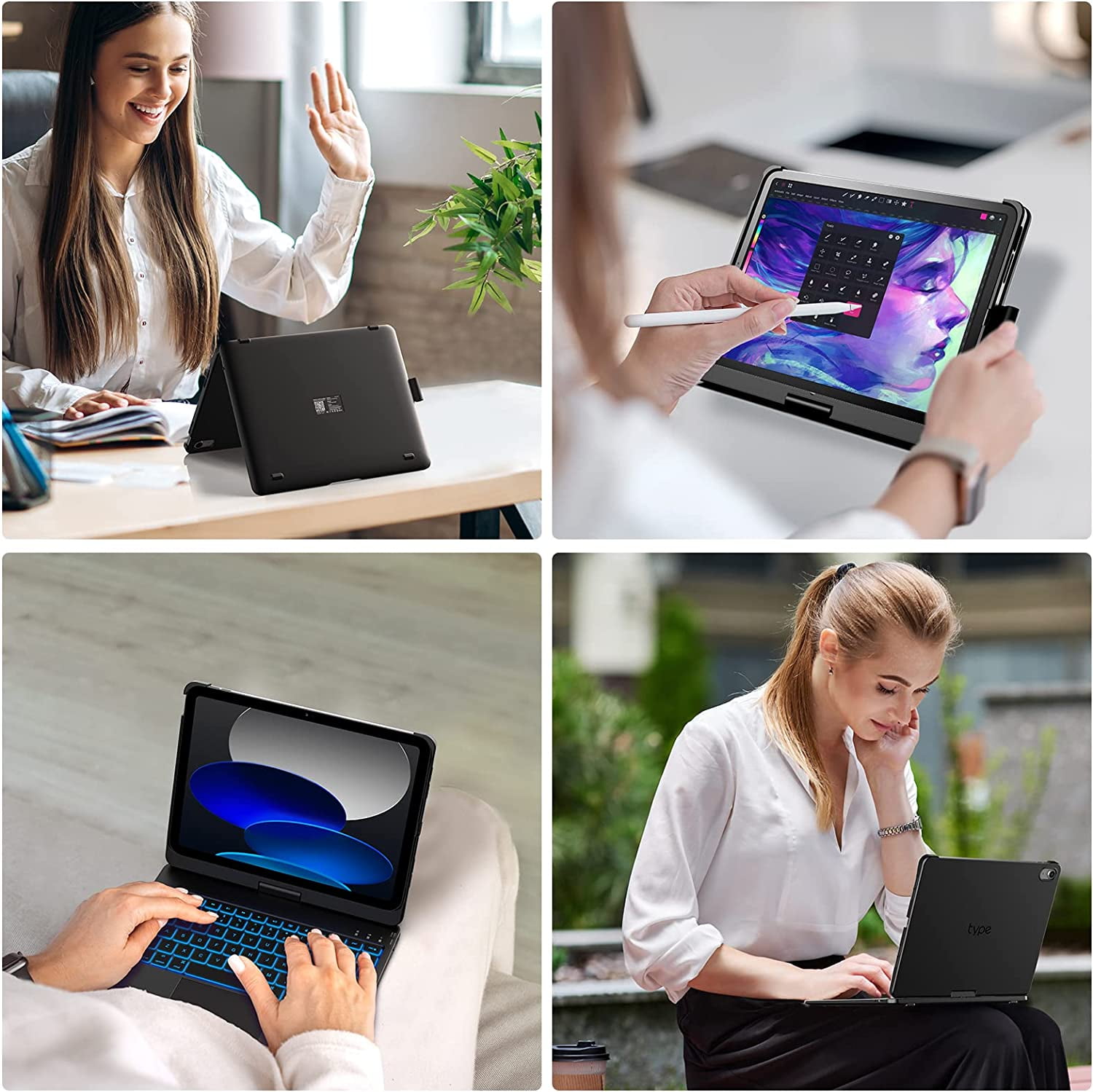 typecase Touch Case with Keyboard for iPad 11th(A16, 2025) & iPad 10th Gen(10.9", 2022), Trackpad, 11 Color Backlight, 360° Rotatable with Pencil Holder - Black