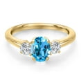 thumbnail image 3 of Gem Stone King 10K Yellow Gold Swiss Blue Topaz and Lab Grown Diamond Engagement Ring for Women | 1.34 Cttw | Oval 7X5MM | Gemstone November Birthstone | Size 9, 3 of 6