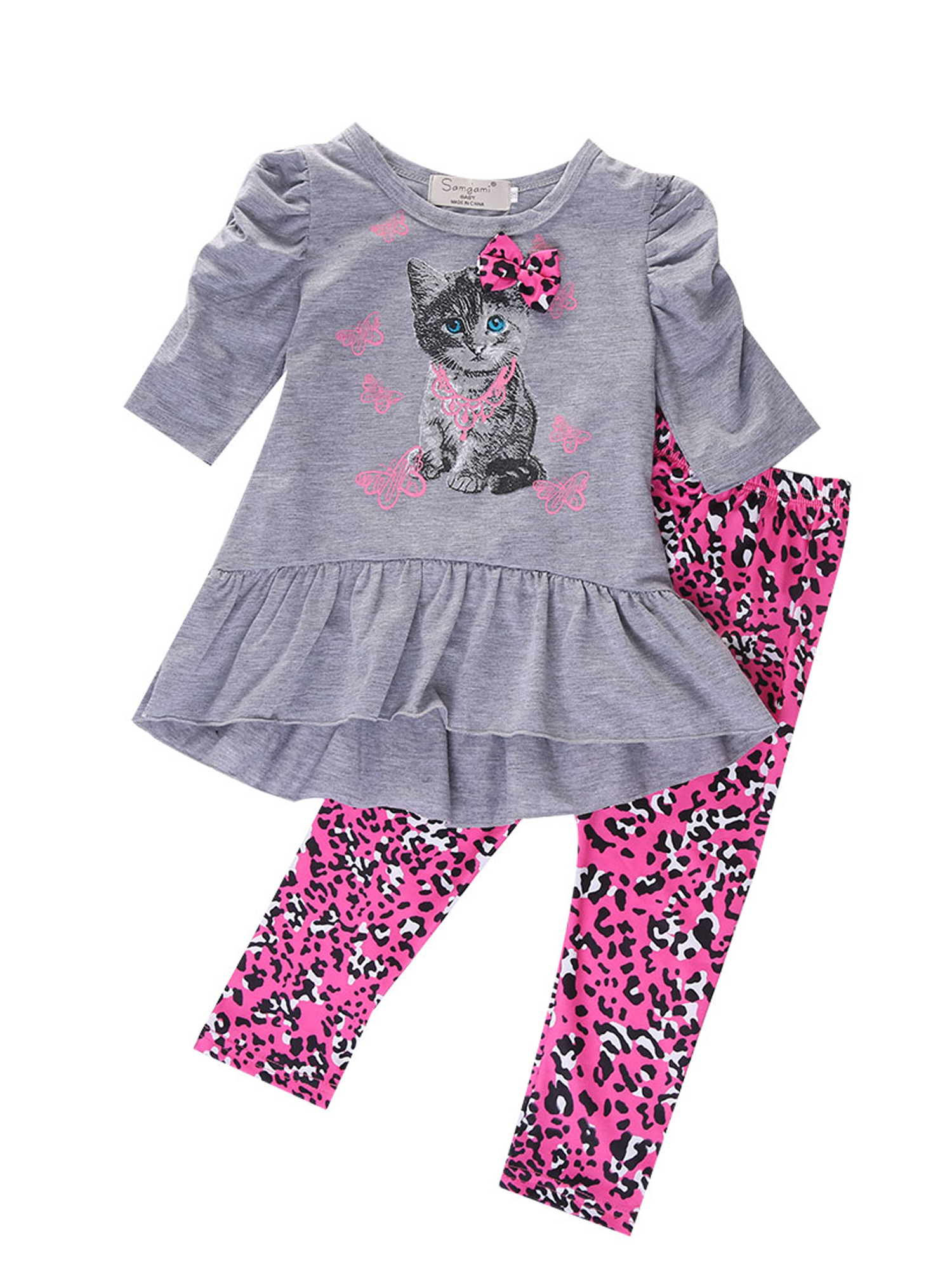 Pudcoco Pudcoco Baby Girl Kids Cat Tops Dress+Leopard Pants Leggings