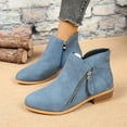thumbnail image 5 of Chunky Heel Booties, Women’s Suede Leather Ankle Boots with Dual Zippers, Fashion Footwear for Fall, Winter, Night Out, and Plus Size Blue 43, 5 of 5