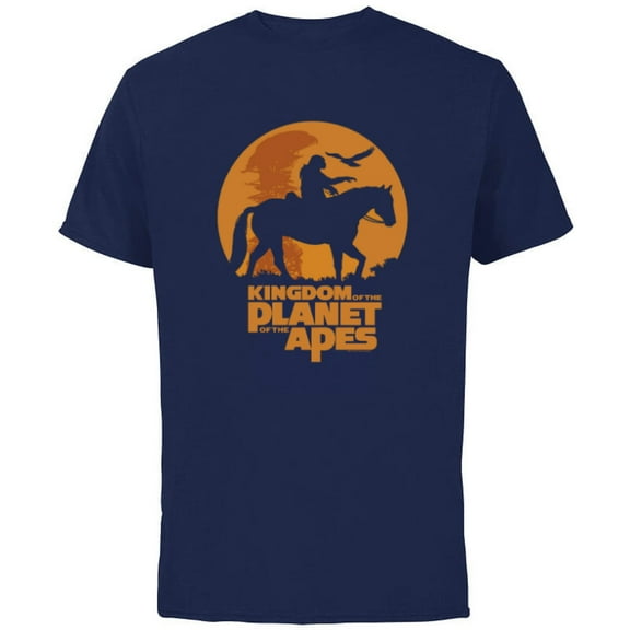 Kingdom of the Planet of the Apes Logo and Noa with Eagle- Short Sleeve Cotton T-Shirt for Adults - Customized-Navy
