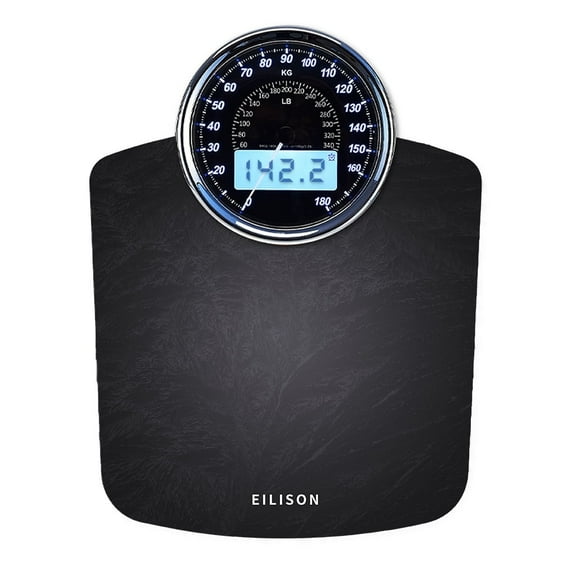EILISON Highly Advance 2-in-1 Digital & Analog Weighing Scale for Body Weight-400lbs, 4 High Precison GX Sensor Accurate, Thick Tempered Glass, Extra Large Display(New Black)