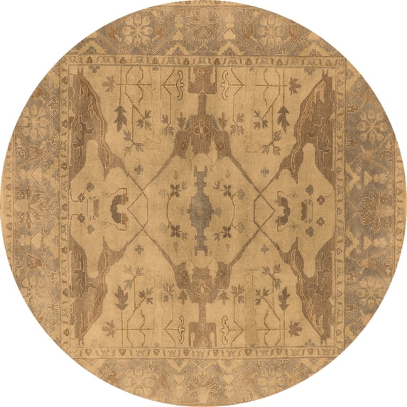 Ahgly Company Indoor Round Oriental Brown Industrial Area Rugs, 8' Round