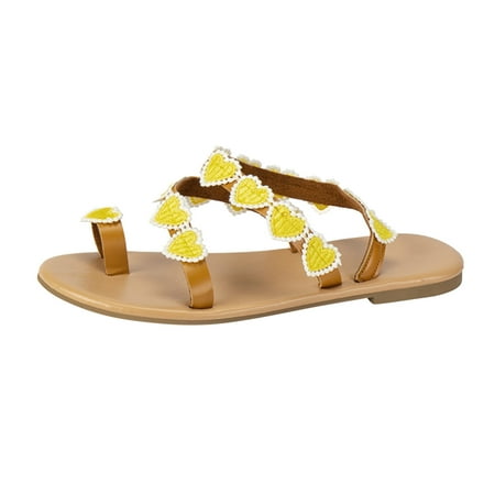 

Ladies Fashion Summer Bohemian Fabric Face Love Decorative Toe Flat Sandals Sandals Platform for Women Sandals Womens S