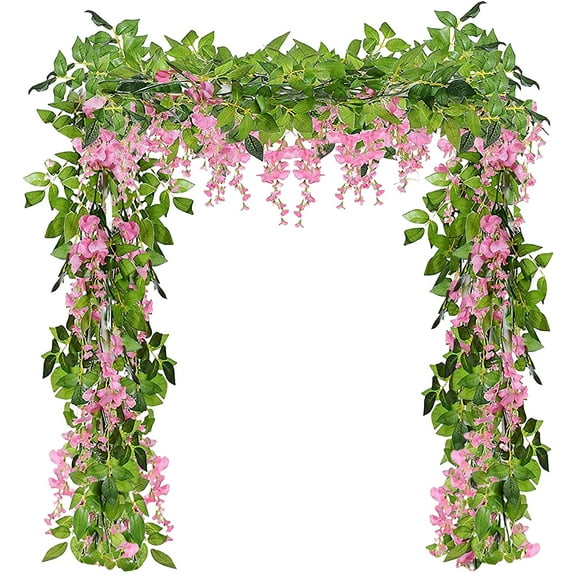 Sinhoon 4PCS Artificial Wisteria Garlands, Total 26.4ft Wisteria Vine Silk Hanging Flower for Wedding Home Garden Outdoor Ceremony Arches Floral Decor (Pink)