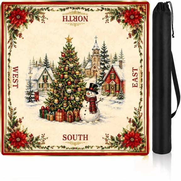 Christmas Mahjong Mat,31.5 Inch Mah Jongg Table Mat | Soft Diatom Mud Surface Steadies Tile Play, Quiets Clacking, Protects Tabletops, And Comes With A Storage Bag