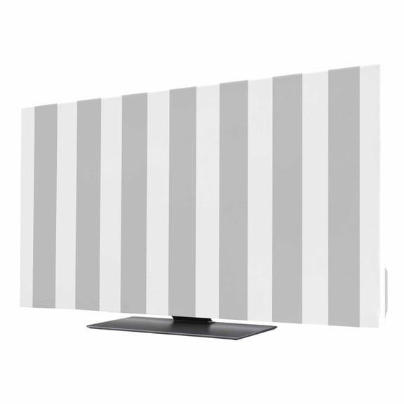 Indoor TV Cover 75 Inch, Grey Striped Elastic Monitor Dust Covers for Television, Desktop Computer Modern Farmhouse Gray White Stripes Dustproof Fitted TV Cover for Inside 65.4"L x 36.8"H