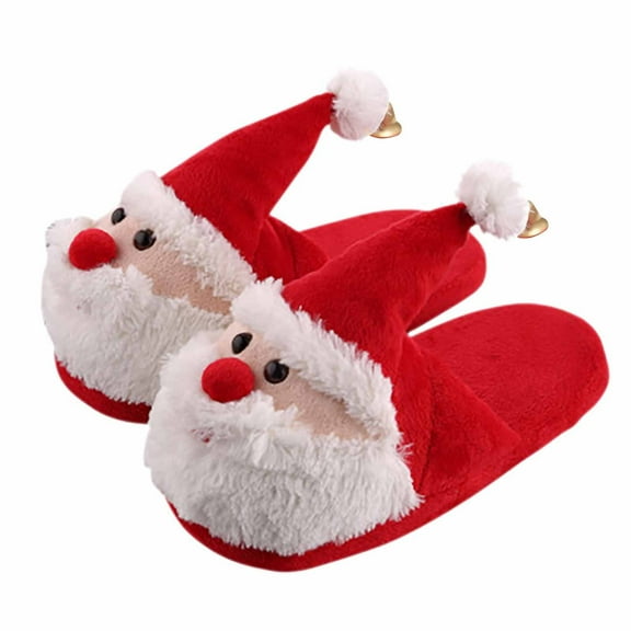 Suilloe Toddler Girls Fuzzy Slipper Christmas Winter Warm Cozy Bedroom House Shoes Kids Cute Santa Claus Design Soft Comfort Indoor Closed-Heel Footwear Us Size：13
