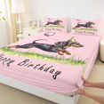 thumbnail image 4 of Homewish Dachshund Balloon Bed Sheets,Happy Birthday Print Full Size Sheets,Pink,Colorful Party Hat Decor,4-Piece,1 Flat Sheet, 1 Fitted Sheet and 2 Pillowcases, 4 of 6