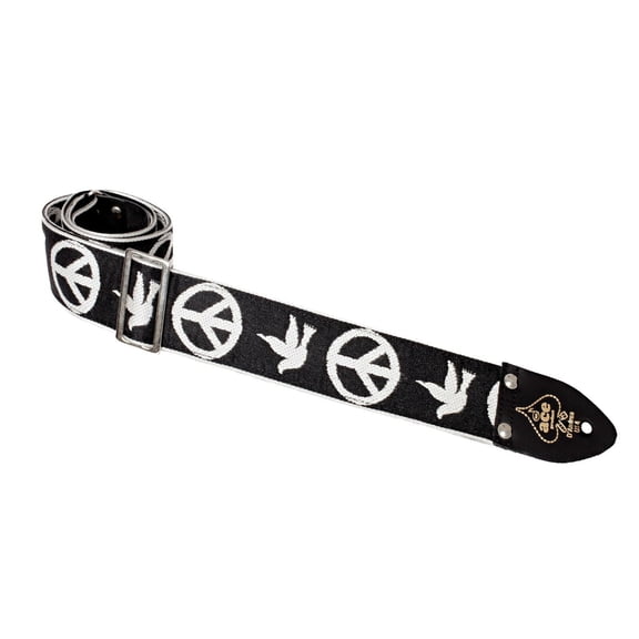 Ace Guitar Strap Vintage Style Peace Doves Design Black and White