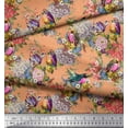thumbnail image 3 of Soimoi Orange Moss Georgette Fabric Leaves,Floral & American Robin Bird Print Fabric by The Yard 42 Inch Wide, 3 of 3