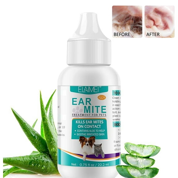 Petpya Aloe Ear Mite Cleaning Oil for Cats and Dogs- Removes Mites Itch Relief Pet Ear Cleaning 0.75 fl oz