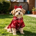 thumbnail image 4 of Satin Pet Pajama with Bow Button Up Dog Shirt Breathable Polyester Loungewear for Small Medium Puppy Cats Indoor Sleep Party, 4 of 5
