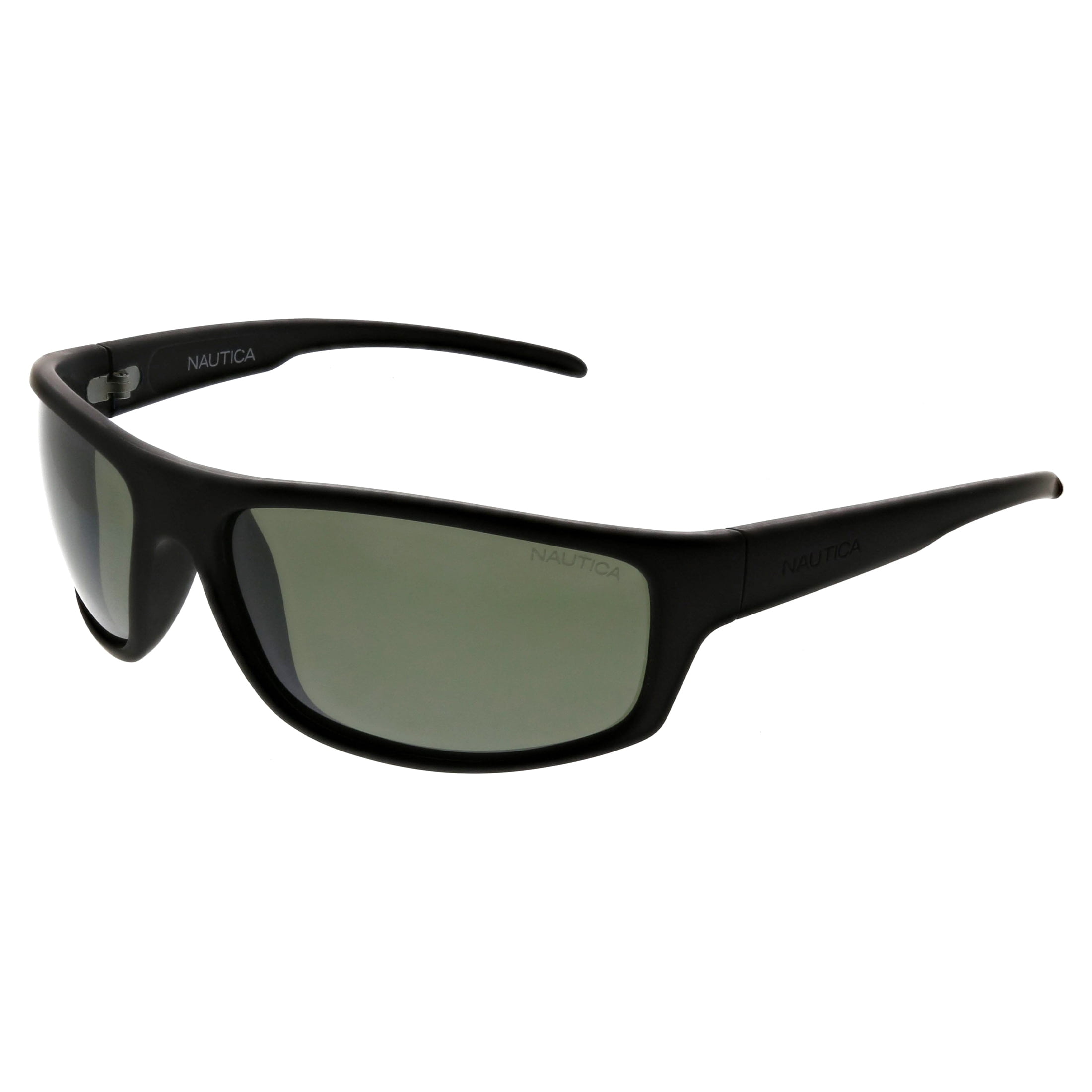Nautica Mens Modern Wrapped Rectangle Polarized Sunglasses, NS1001 Rubberized Black
