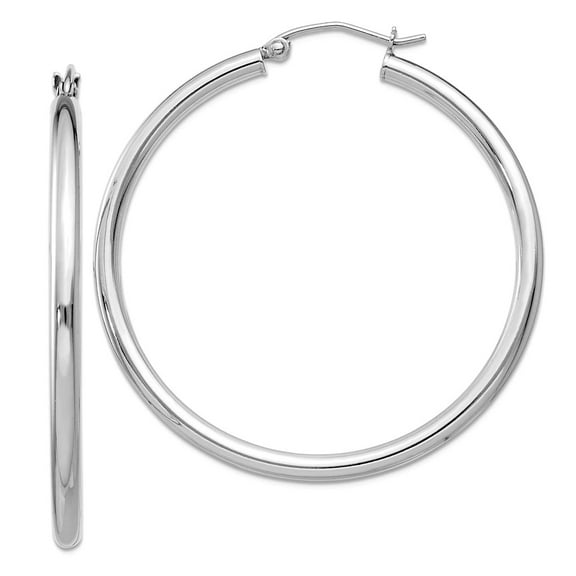 925 Sterling Silver Polished Hollow tube Hinged post 2.5mm Round Hoop Earrings 42x40mm Wide 2.5mm Thick Hoop Earring for