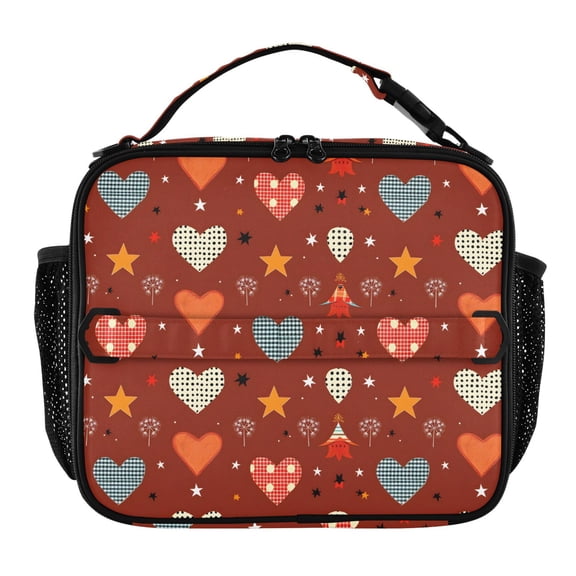 ALAZA Hearts with Stars Lunch Box Insulated Lunch Bag Cooler Tote with Shoulder Strap
