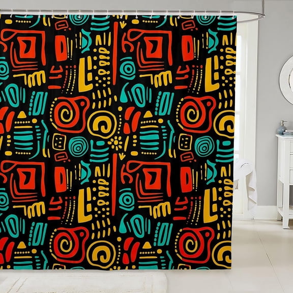 Boho Abstract Shower Curtain Colorful Geometric Shapes Fabric Bathroom Decor with Hooks 71x71 inches