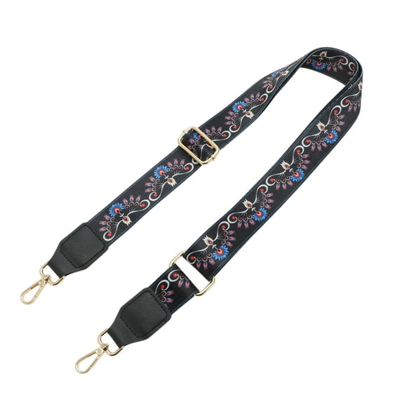 Unique Bargains 1 Pc Flower Pattern Light Gold Tone Hook Handbag Strap for Dating Black Nylon PU