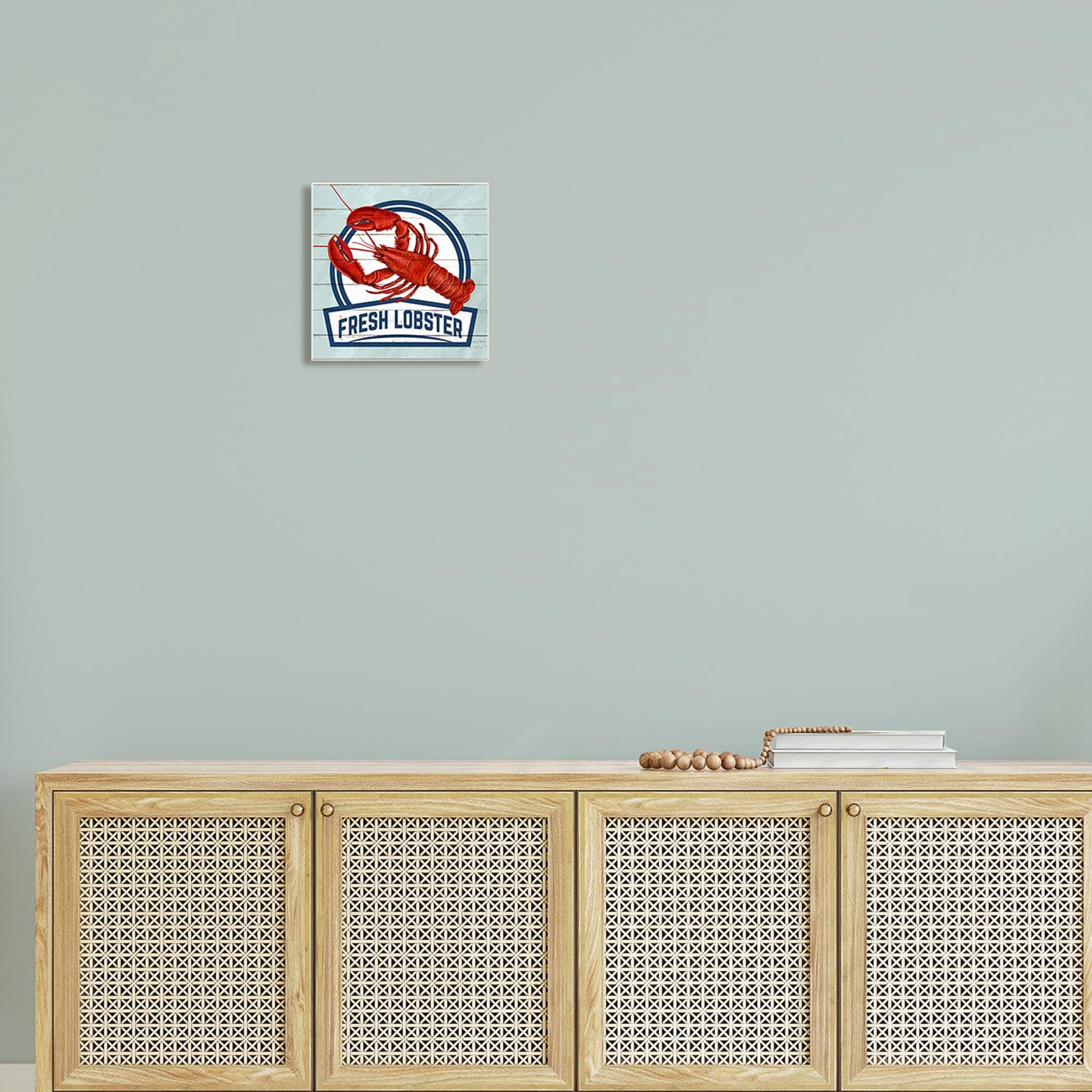 Stupell Industries Fresh Lobster Sign Grain Pattern Rustic Beach House , 12 x 12, Design by Kim Allen