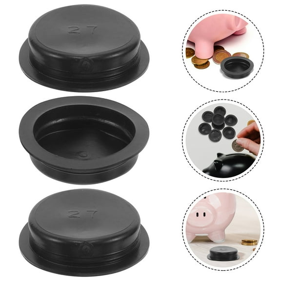 NICEXMAS 50 Pcs Round Rubber Plugs for Coin Bank Black Art Craft Saving Pot Stopper
