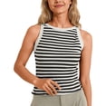 thumbnail image 2 of Striped Tank Tops for Women Ribbed Knit Crewneck Sleeveless Shirt Summer Womens Tanks, 2 of 9