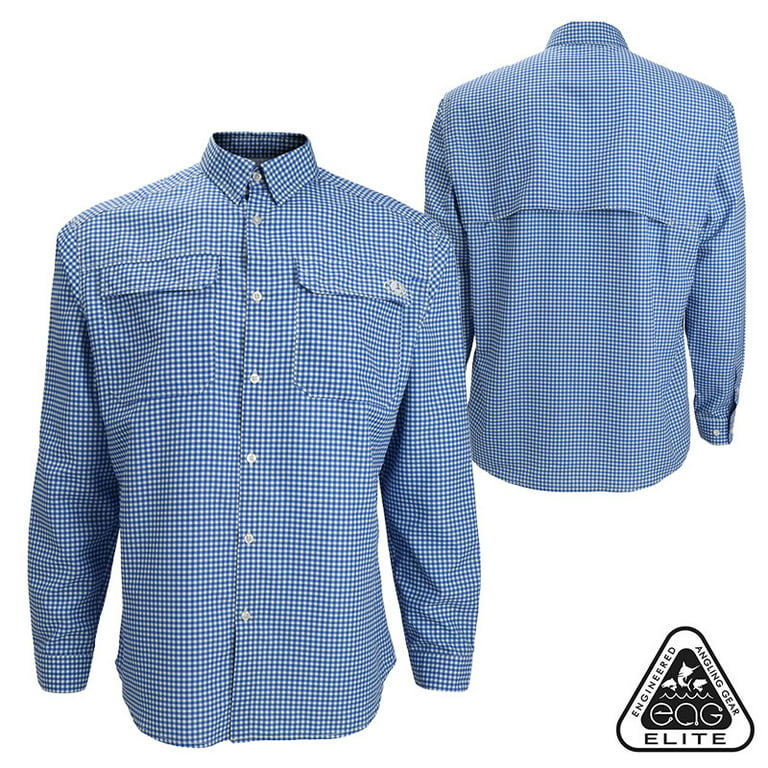 EAG Elite Button Down Big Blue L/S Fishing Shirt (XL)- Blue Gingham 