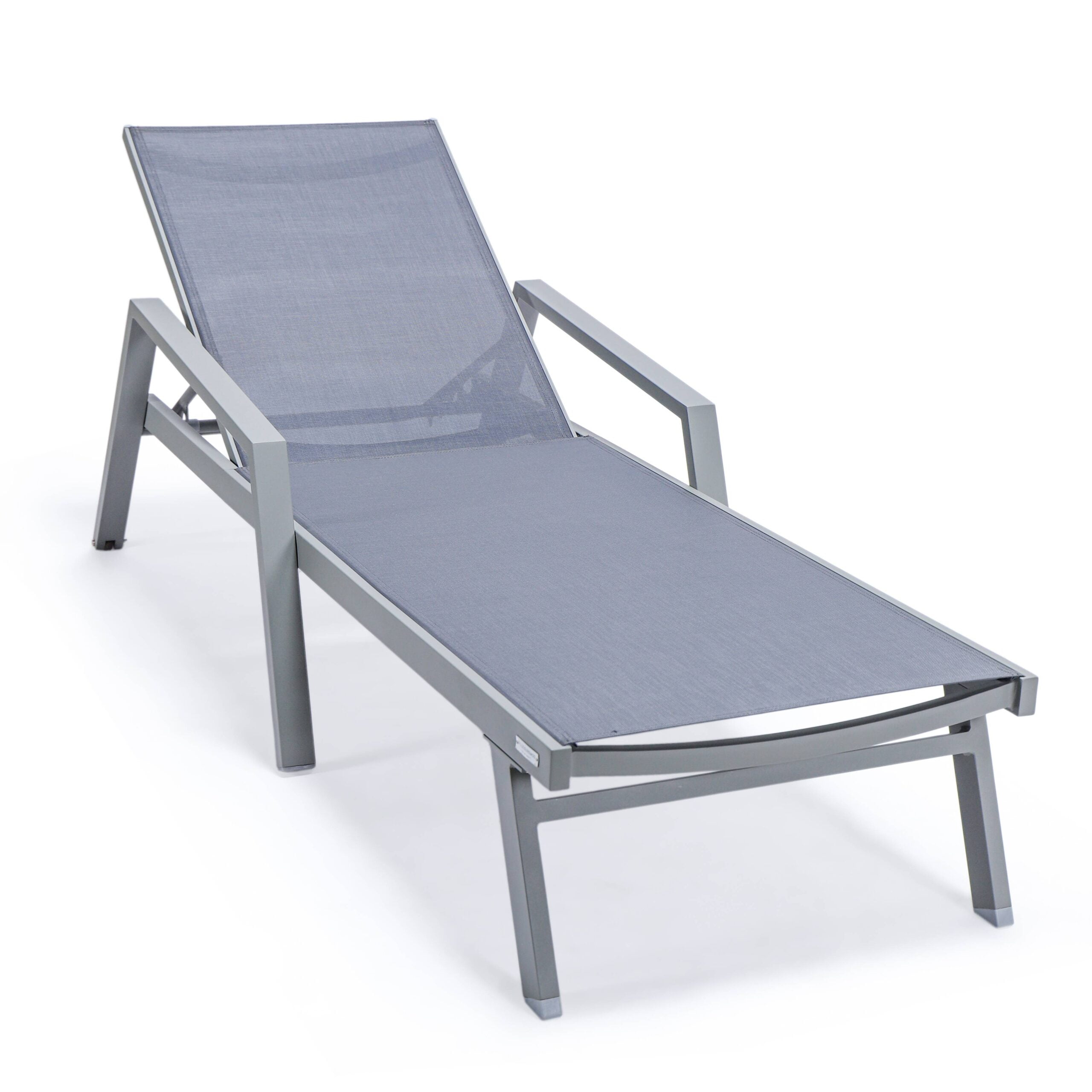 LeisureMod Marlin Patio Chaise Lounge Chair with Armrests Poolside