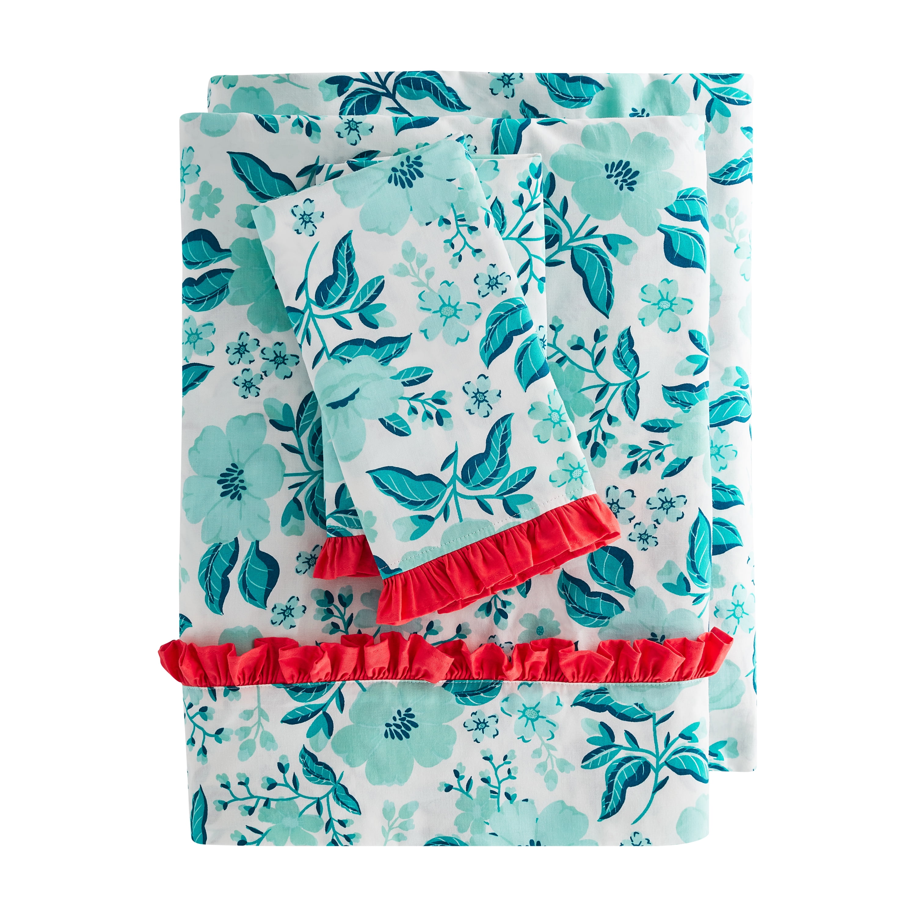 The Pioneer Woman 300 Thread Count Evie Sheet Set, Teal, Full, 4-Pieces