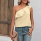 thumbnail image 5 of Top de un hombro para mujer Ticfox verano con ojales y volantes sin mangas Amarillo S, 5 of 8