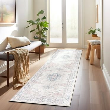World Rug Gallery Vintage Bohemian Machine Washable Non Slip Area Rug - BEIGE 2'6"x10'