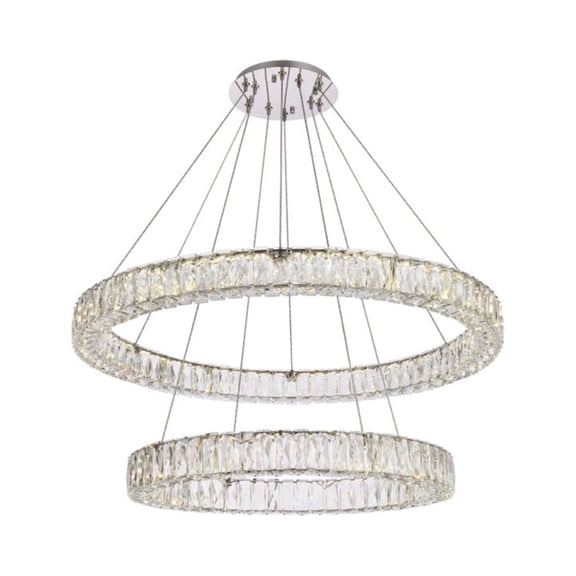 Monroe 36 inch LED double ring chandelier in chrome