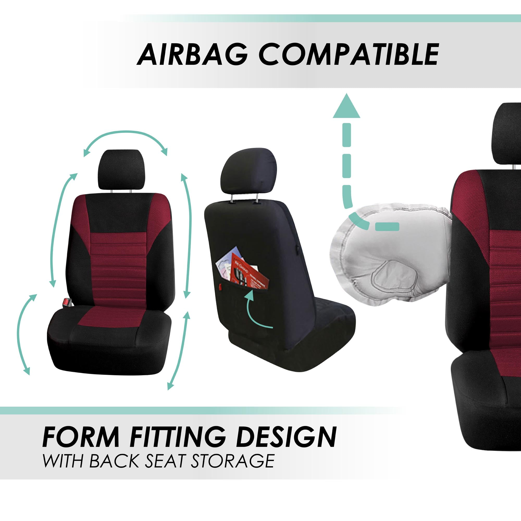 FH Group Car Seat Covers Premium 3D Air Mesh w/ Removable Headrest, Universal Fit Airbag Compatible for SUV, Sedan, Van Burgundy - Front Set