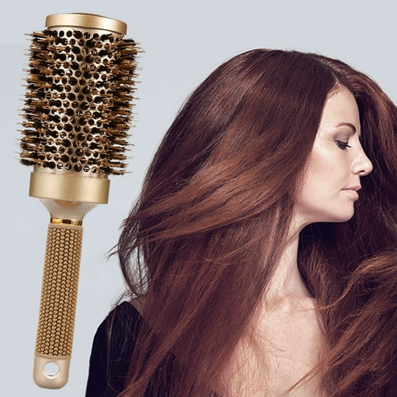 Nano Thermal Ceramic & Ionic Round Barrel Hair Brush for woman with Boar Bristle Styling 3.3 inch