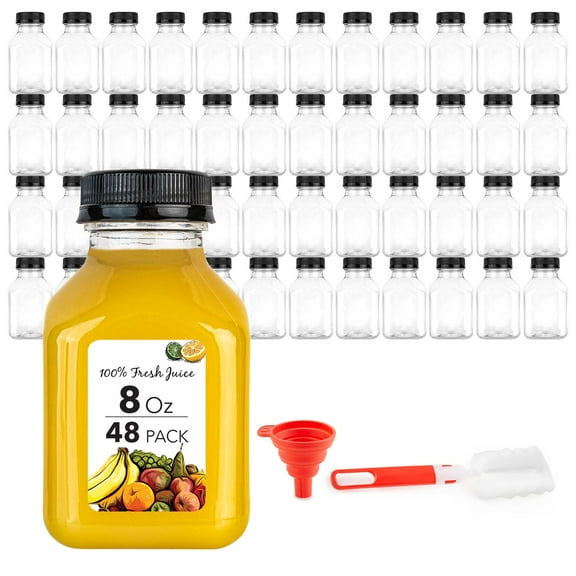 Stock Your Home 8oz Empty Plastic Juice Bottles with Lids (48 Count) for Juicing, Smoothies