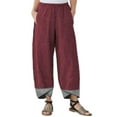 thumbnail image 2 of leijia Women's Plus Size Linen Pants Tulip Hem Patchwork Straight Trousers Elastic High Waisted Lounge Long Pants with Pockets, 2 of 3