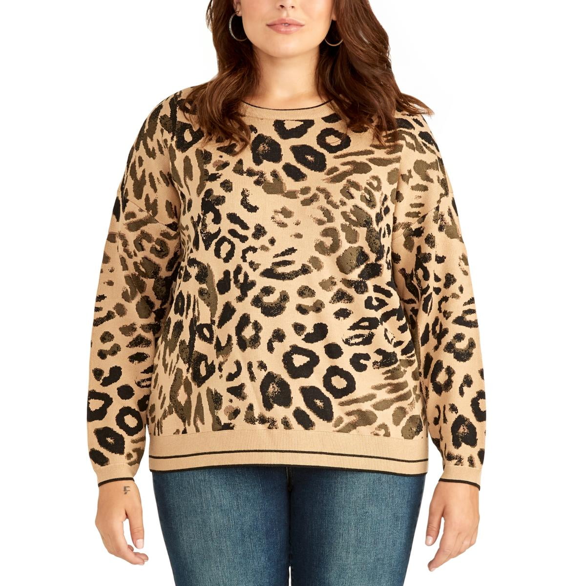 INC International Concepts Women's Plus Size Cold-Shoulder Sweater 1X, Leopard