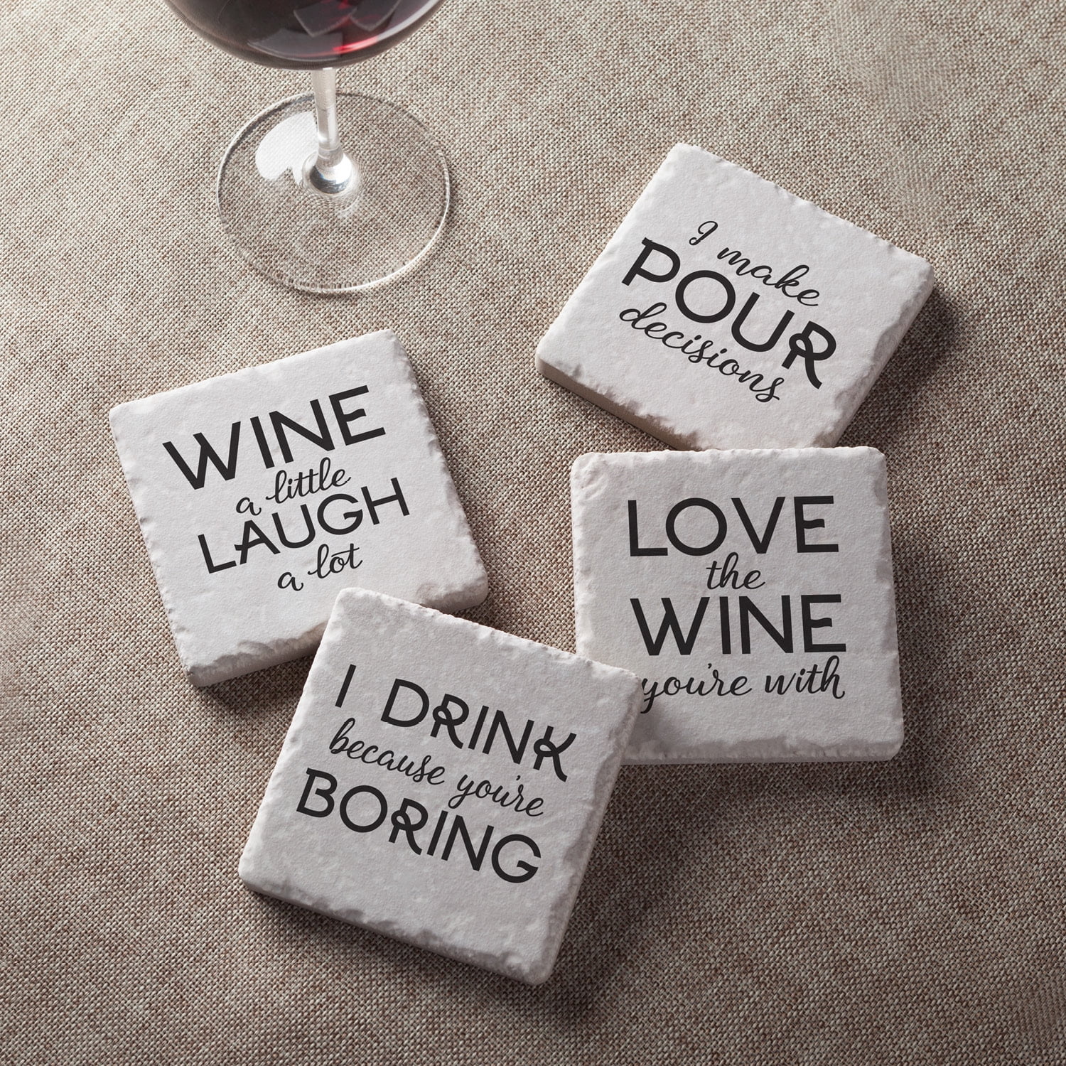 Witty Wine Stone Coaster Set