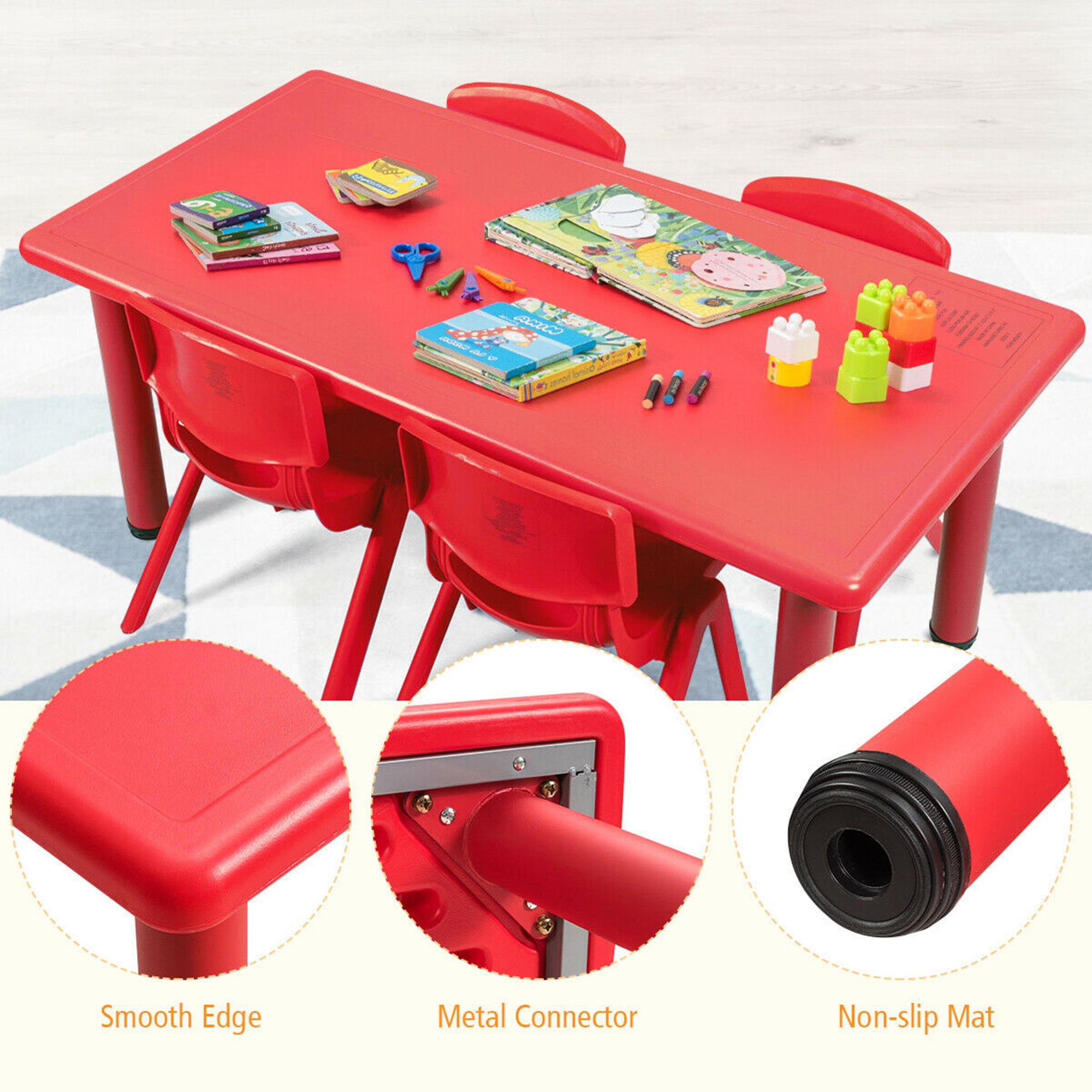 Gymax Kids Learn and Play Table Plastic Rectangular Playroom Kindergarten Home, Red