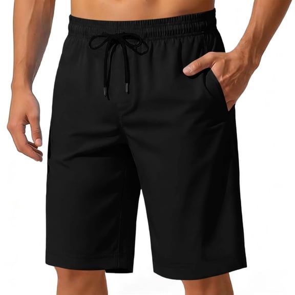 yillto Mens Casual Shorts Knee Length 5 Inch Elastic Waist Shorts Drawstring Summer Beach Shorts with Pockets