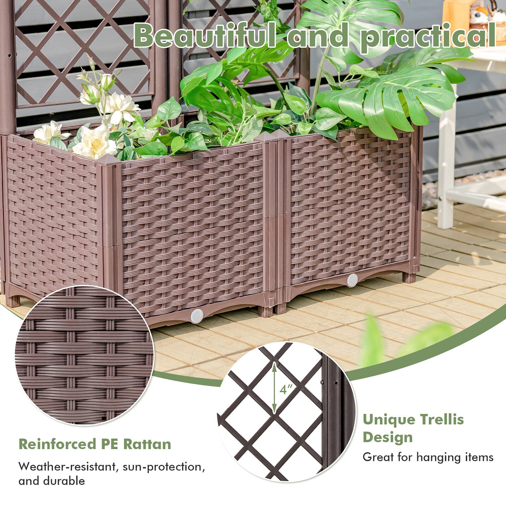 Gymax Raised Garden Bed w/Trellis Planter Box for Climbing Plants 32'' x 16'' x 53''