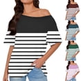 thumbnail image 1 of breaise T-shirts à Rayures pour Femmes, Col Ras du Cou, Manches Courtes, Hauts d'Été Amples, T-Shirts, Chemisiers Business Casual, P-2TG, Livraison Gratuite, 1 of 6