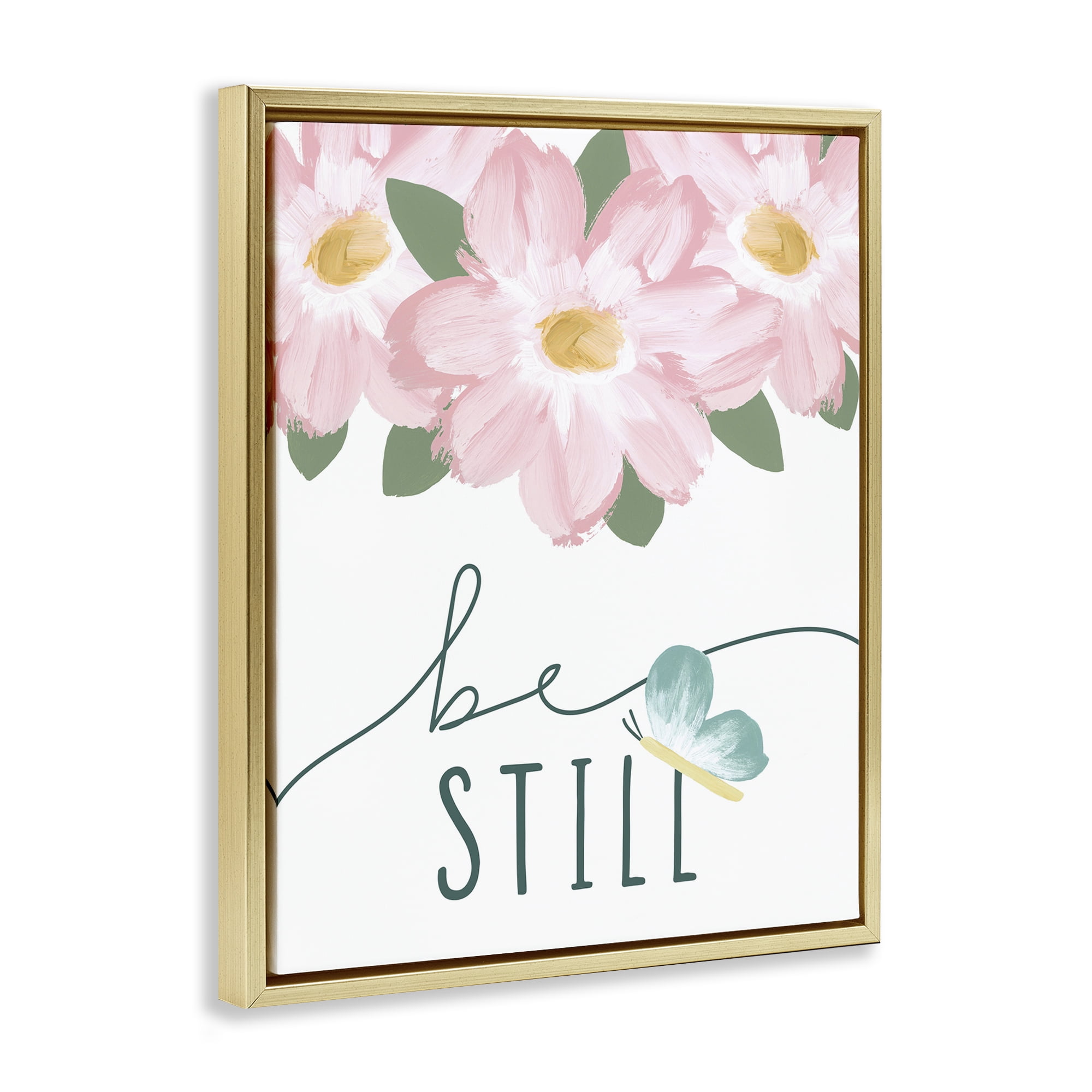Stupell Industries Be Still with Florals Religious Painting Gold Floater Framed Art Print Wall Art, 17 x 21