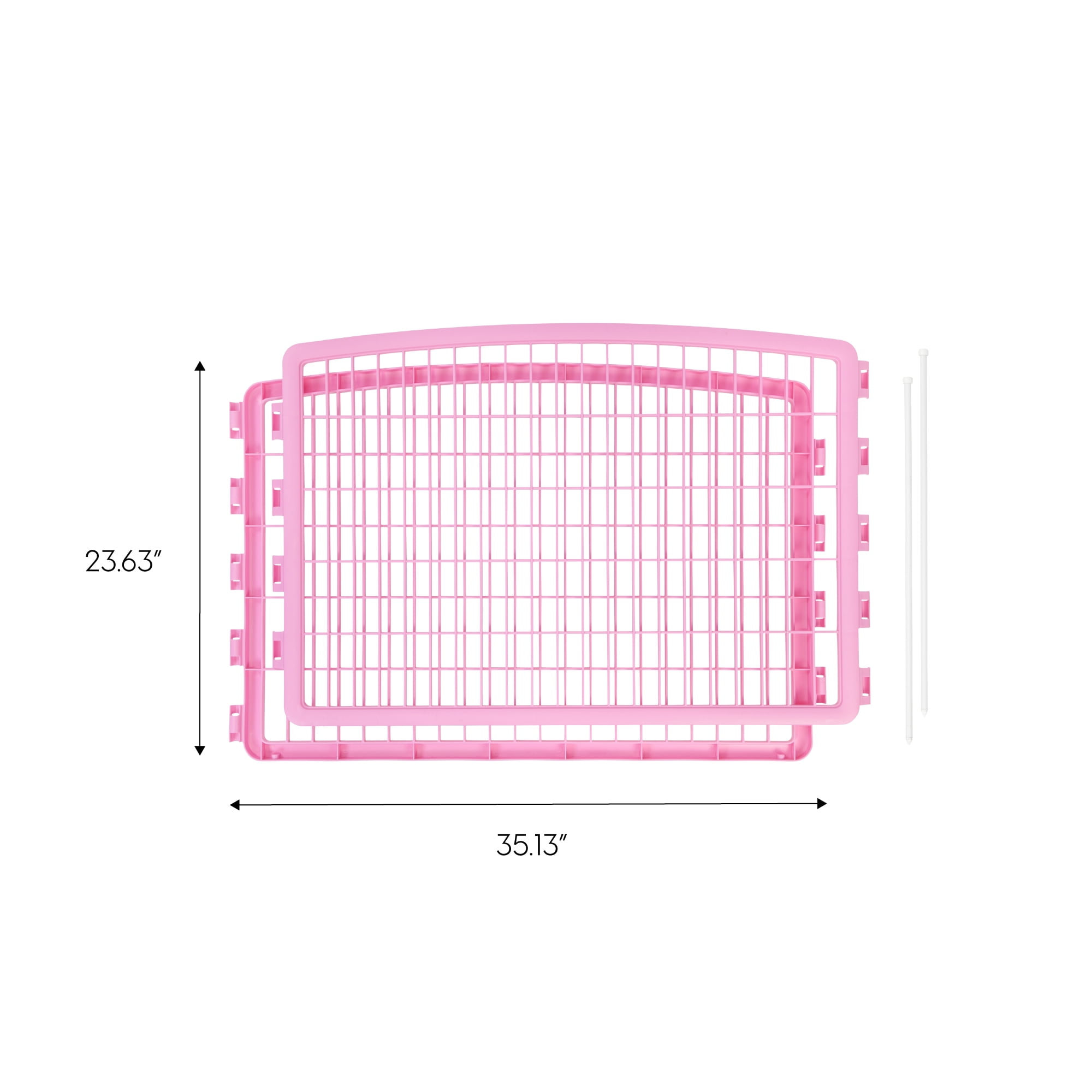 IRIS USA 24'' Pet Playpen 2 Panel Add-On with Connecting Rods, Dog Playpen, Puppy Small Medium Dogs, Heavy-Duty Molded Plastic, Rust-Free, Pink
