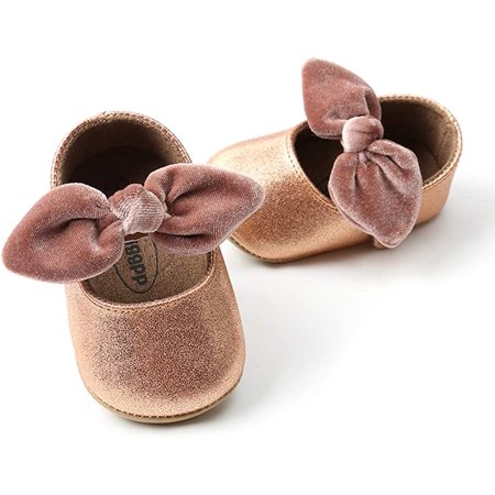 

QWZNDZGR Baby Girls Mary Jane Flats Anti-Slip Rubber Sole Bow Toddler Princess Dress Shoes